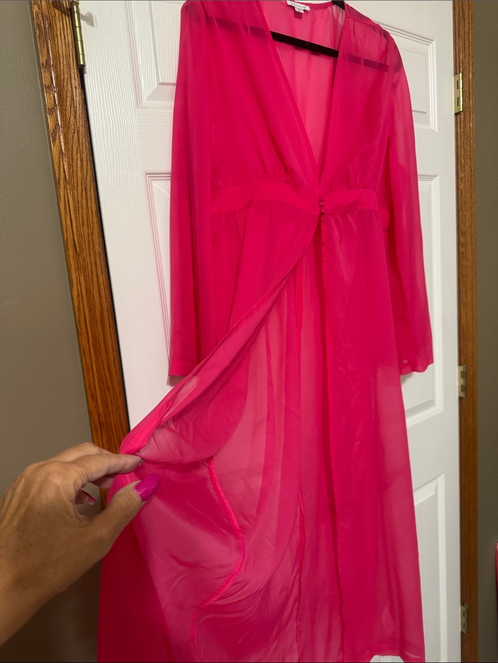 VENUS Vibrant Hot Pink Sheer Long Robe/Swim Cover-up - Picture 4 of 6